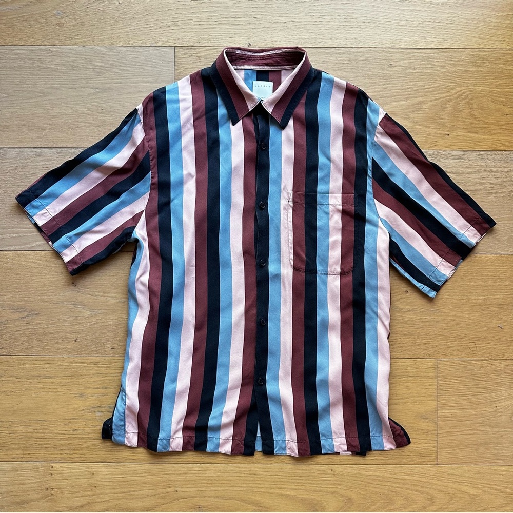 Sandro Burgundy and Teal Striped Button Down Shirt